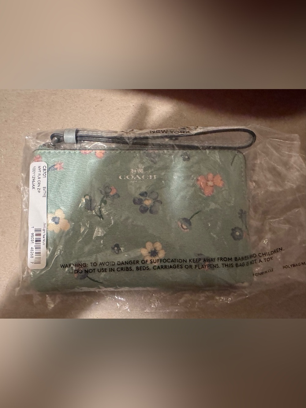 NWT Coach Corner Zip Wristlet Mystical Flower Print-Light Teal - Picture 6 of 8